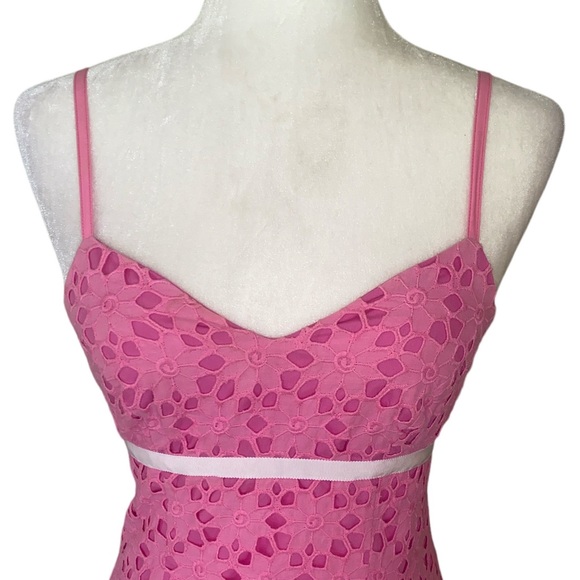 HTF Lilly Pulitzer Pink Floral Eyelet Lace White Ribbon Sheath Mini Dress - 0 - Picture 3 of 9